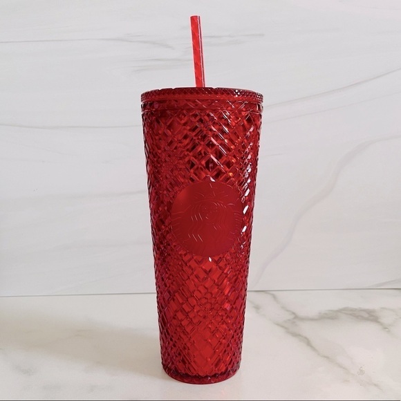 Starbucks Holiday 2021 Ruby Red Jeweled Cold Cup Tumbler- 24 oz - Picture 1 of 6